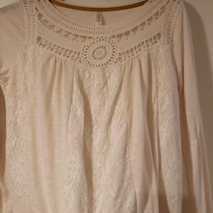 Cream partial lace overlay blouse